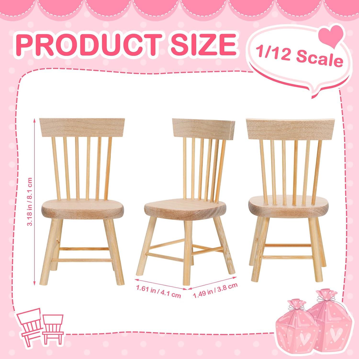 Juego de 6 sillas miniatura Toyvian para casa de muñecas 4x8cm