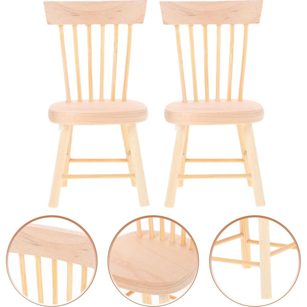 Sillas de Muñeca de Madera Gadpiparty 2 Pcs Beige 1/12