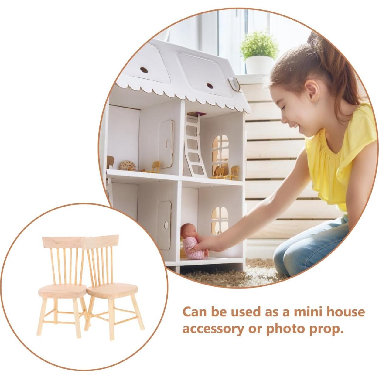 Sillas de Muñeca de Madera Gadpiparty 2 Pcs Beige 1/12