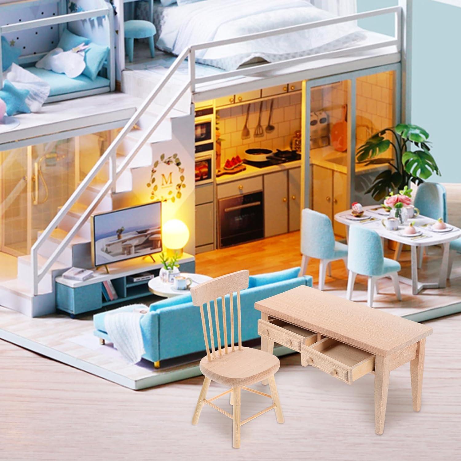 Conjunto de Muebles de Casa de Muñecas JOINPAYA - Mesa y Sillas Miniatura