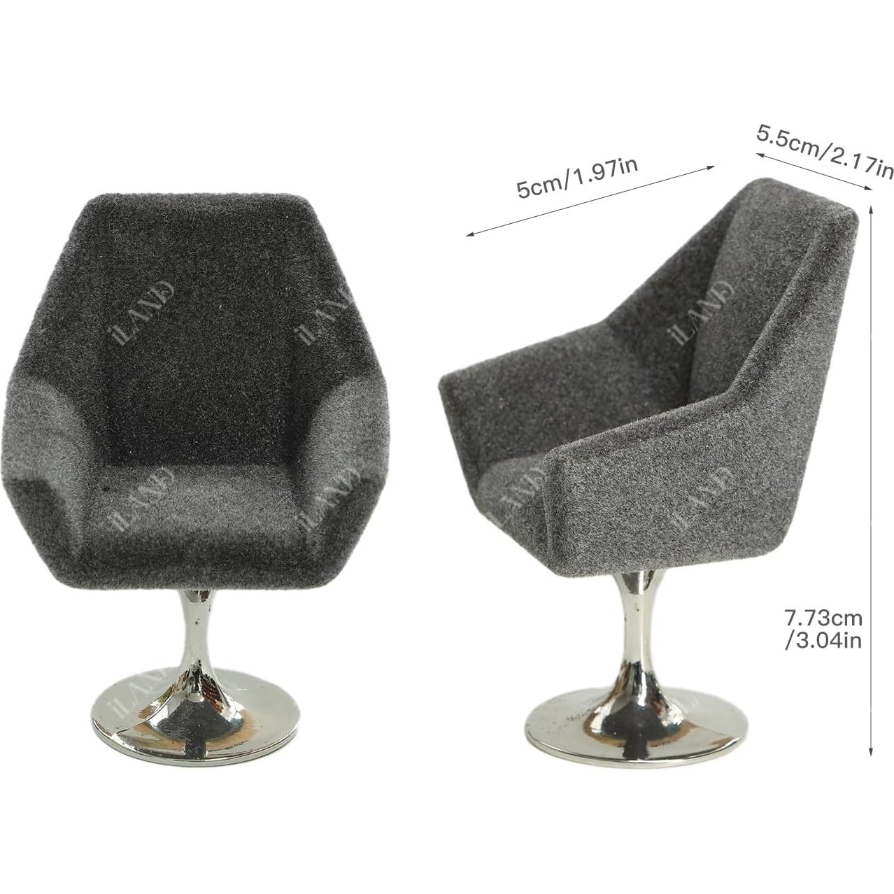 Conjunto de Muebles Miniatura iLAND - Silla Giratoria y Alfombra Gris