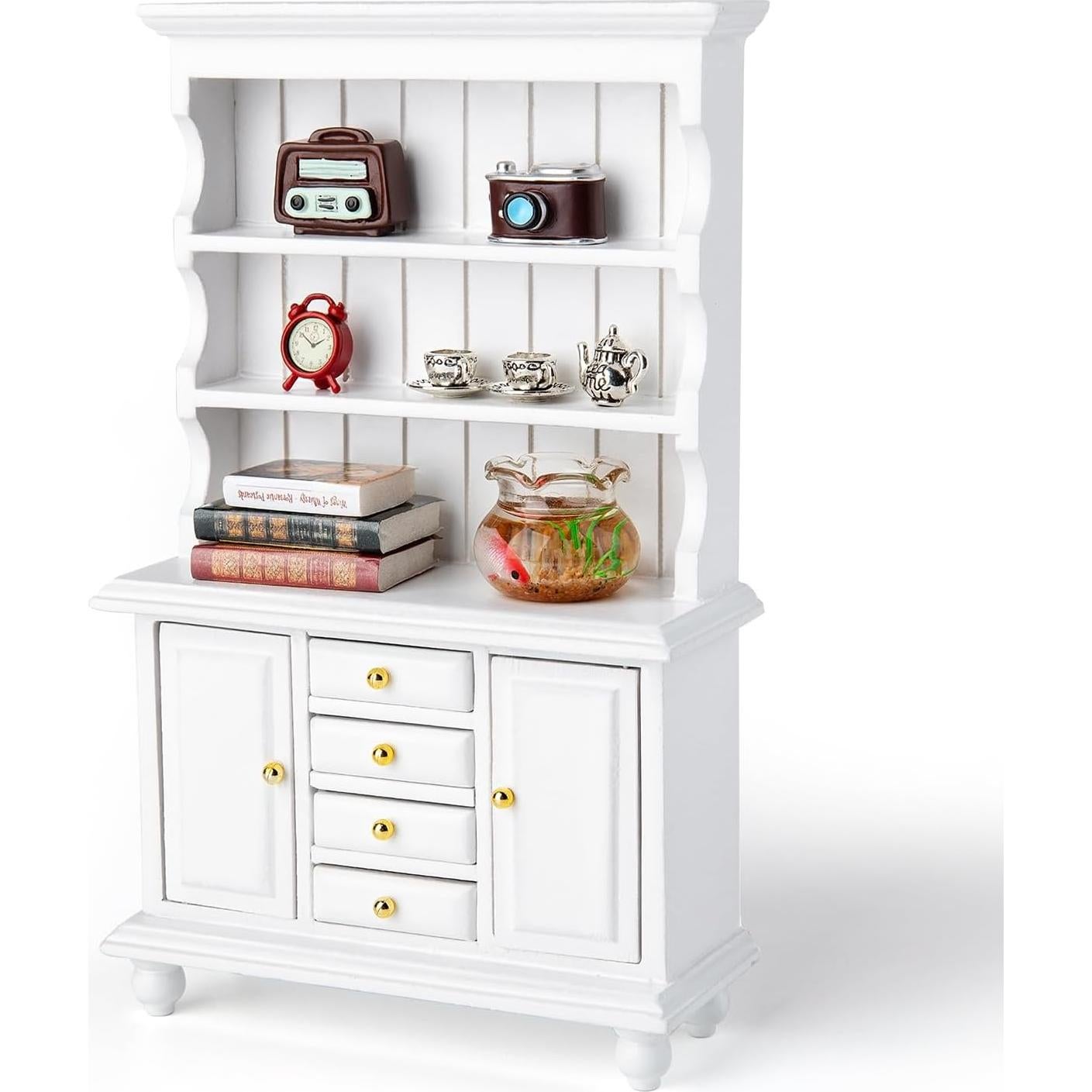 Juego de gabinete de madera Minamzee 1:12 con accesorios 11 piezas