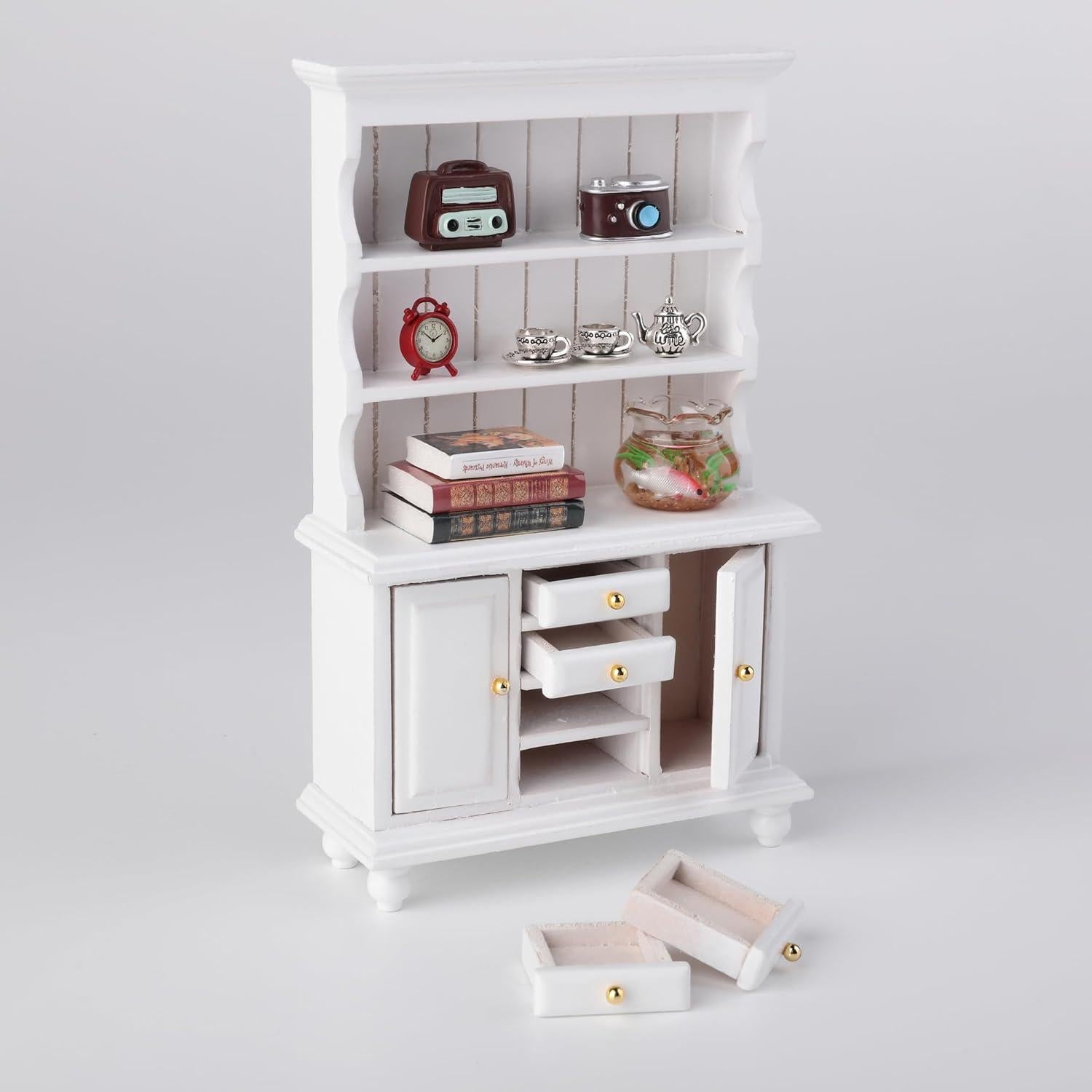 Juego de gabinete de madera Minamzee 1:12 con accesorios 11 piezas