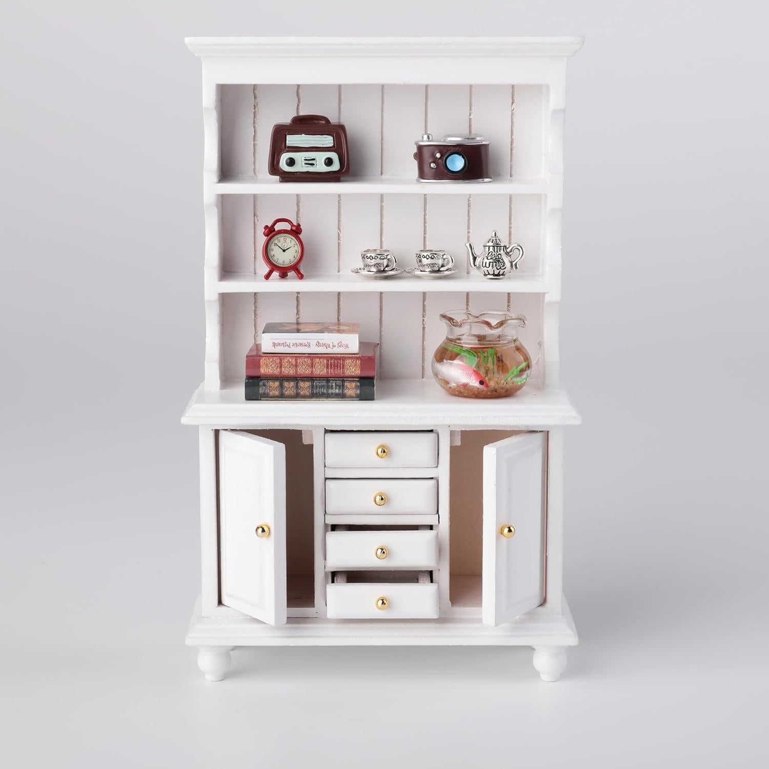 Juego de gabinete de madera Minamzee 1:12 con accesorios 11 piezas