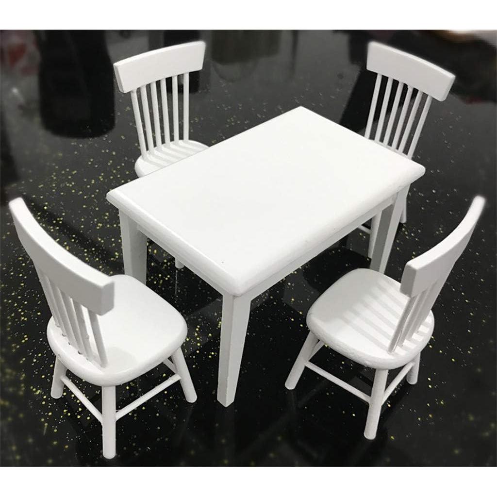 Conjunto de Mesa y Sillas de Comedor de Madera Blanca 1:12 SXFSE