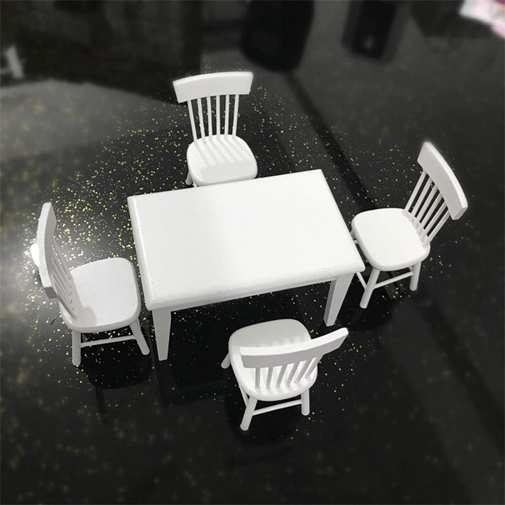 Conjunto de Mesa y Sillas de Comedor de Madera Blanca 1:12 SXFSE