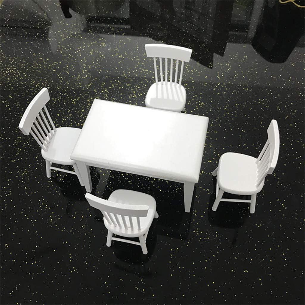 Conjunto de Mesa y Sillas de Comedor de Madera Blanca 1:12 SXFSE