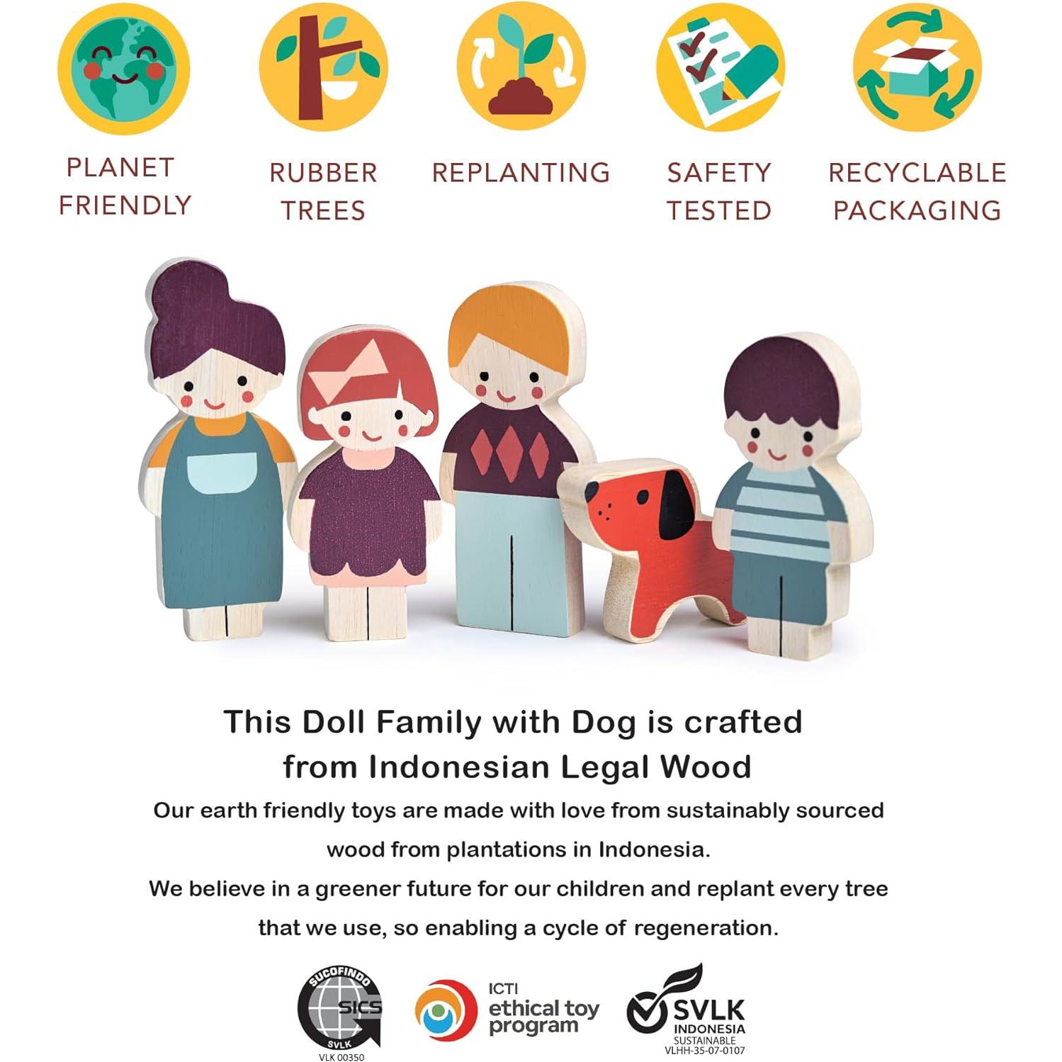 Familia de Muñecas de Madera Mentari - Set 5 Piezas 12m+