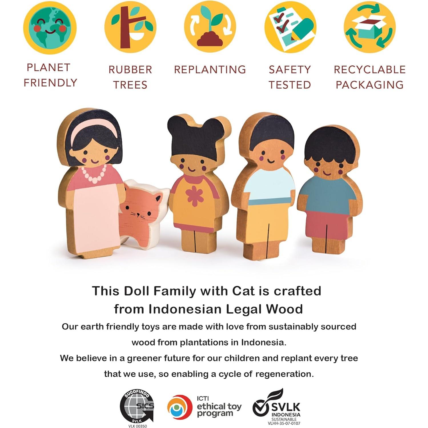 Familia de Muñecas de Madera Mentari - Set 5 Piezas 21x9.5cm