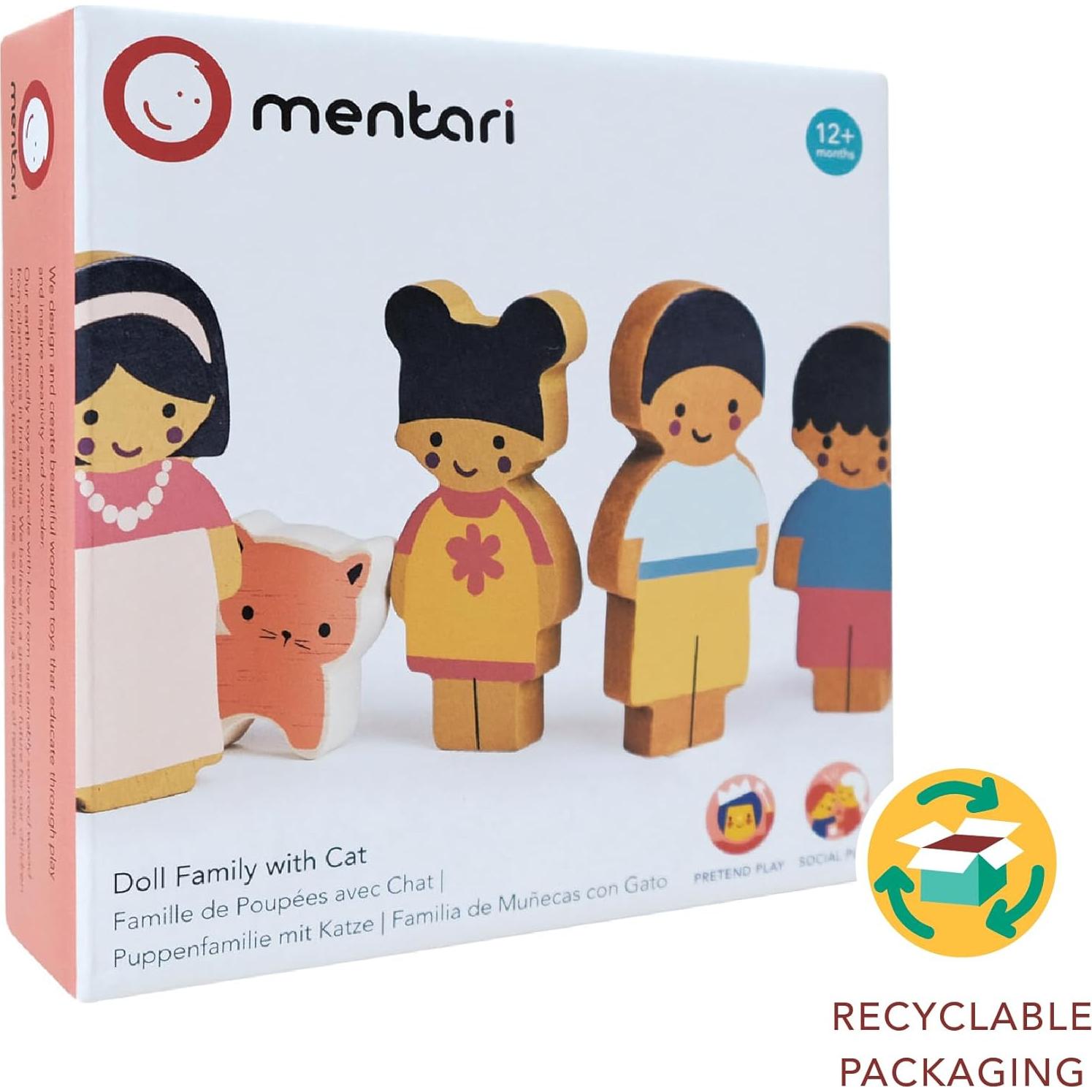 Familia de Muñecas de Madera Mentari - Set 5 Piezas 21x9.5cm