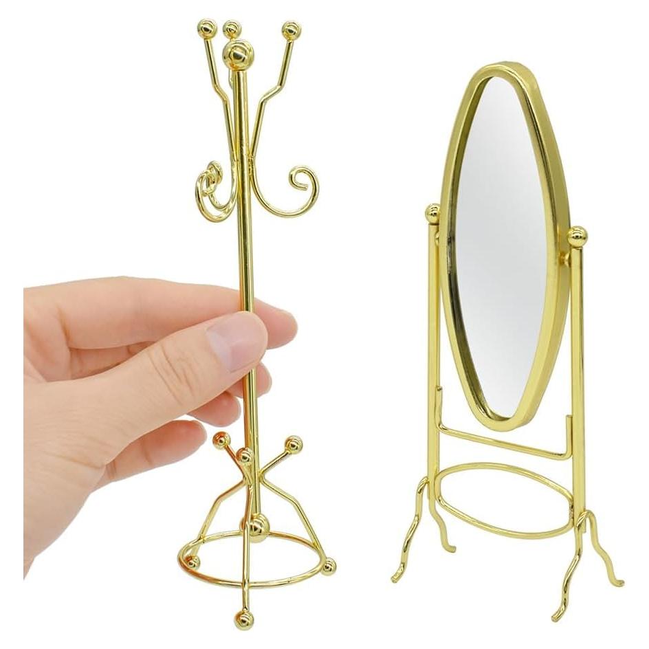 Muebles Miniatura iLAND 1:12 Perchero y Espejo Dorado