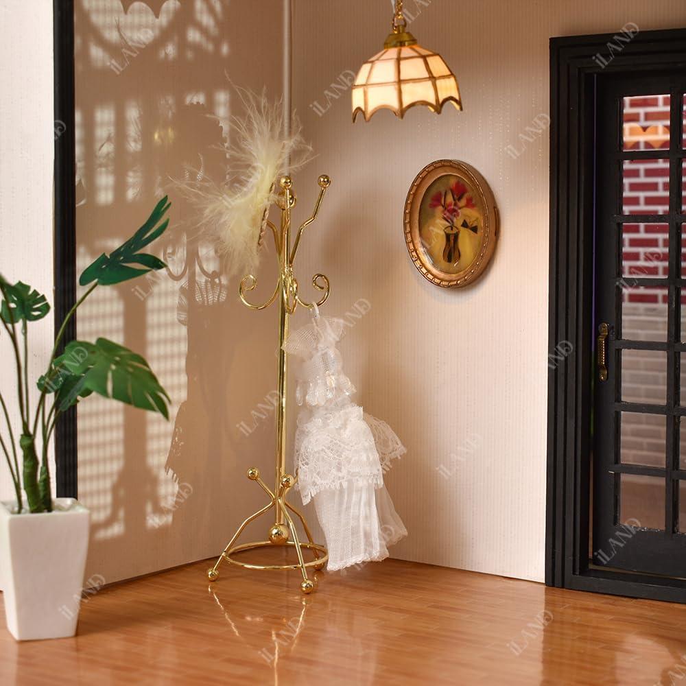 Muebles Miniatura iLAND 1:12 Perchero y Espejo Dorado