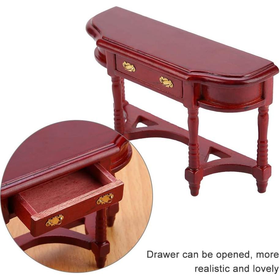 Mesa en Miniatura de Media Luna Wosune para Casa de Muñecas 12x4x7.5cm