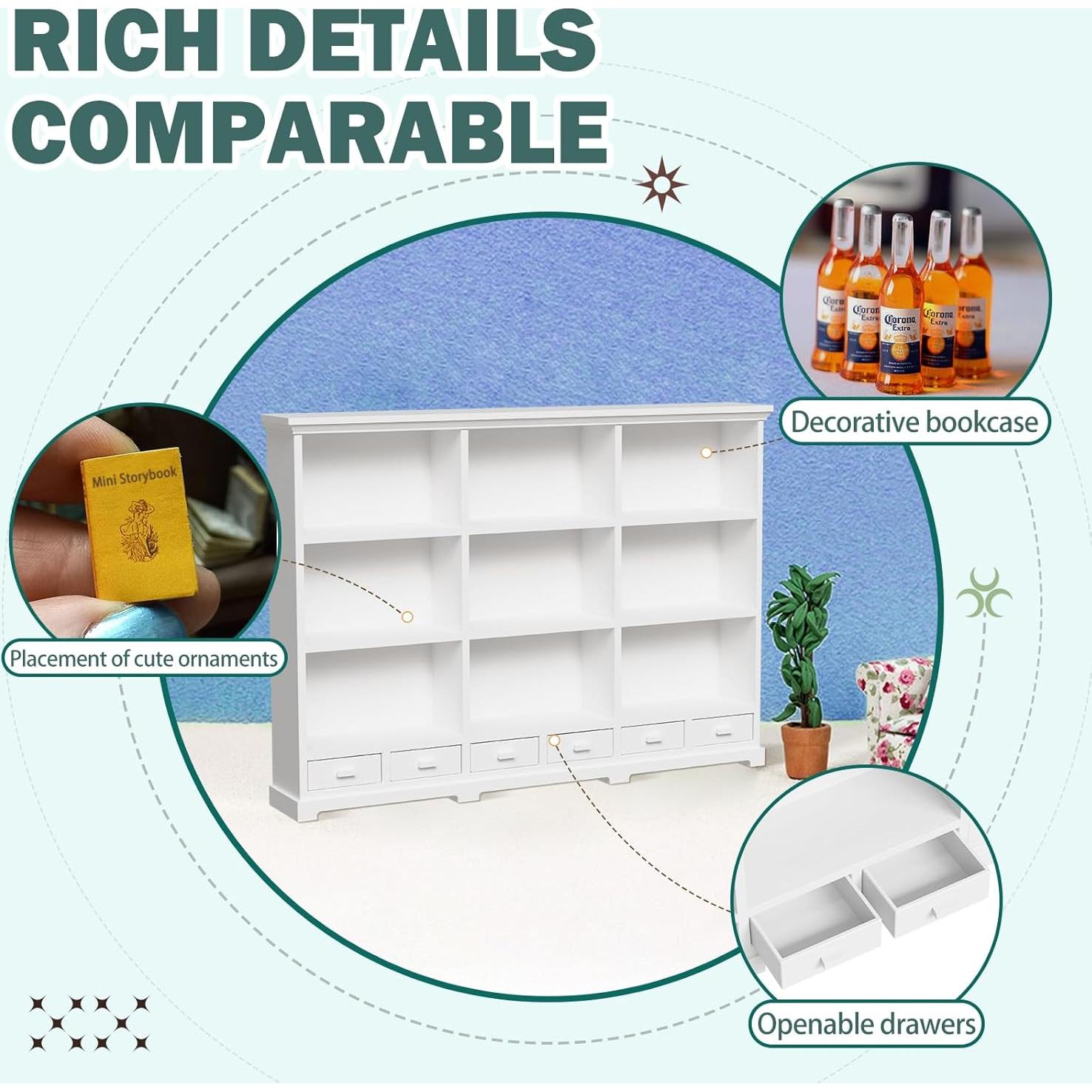 Estante de Casa de Muñecas XYMTOY 1:12 Blanco Multifuncional