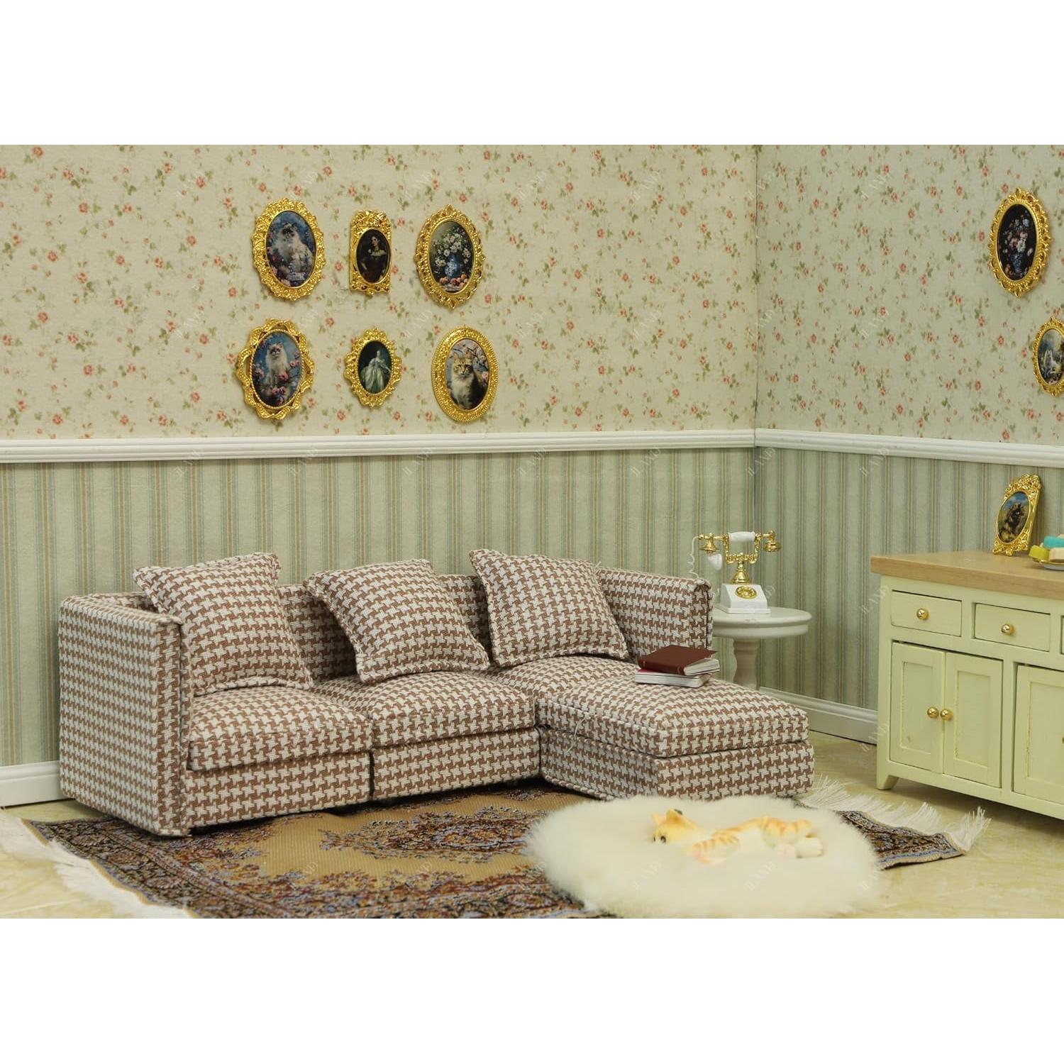 Sofá Seccional Miniatura iLAND Houndstooth Marrón 1:12