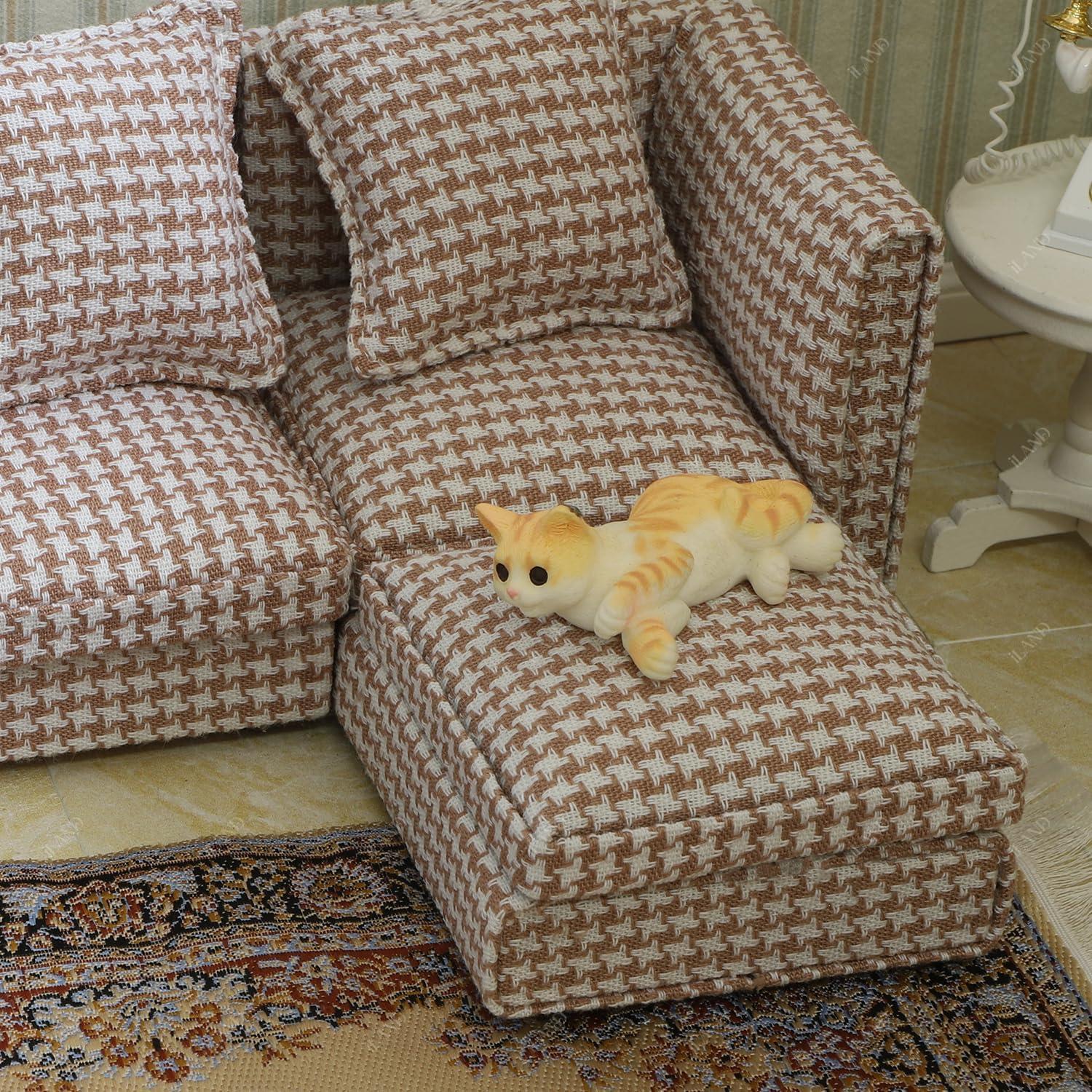 Sofá Seccional Miniatura iLAND Houndstooth Marrón 1:12