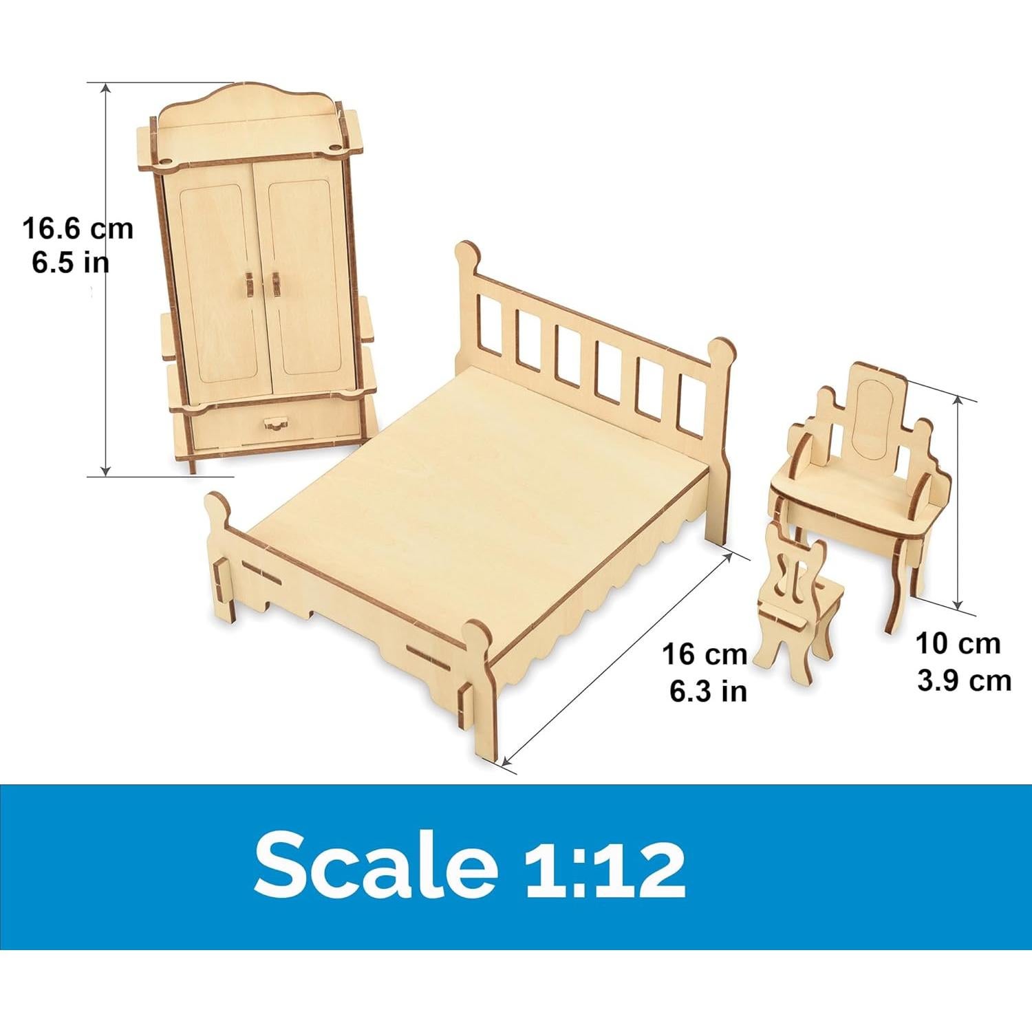 Muebles de Casa de Muñecas de Madera BOHS 1:12 - 28 Piezas
