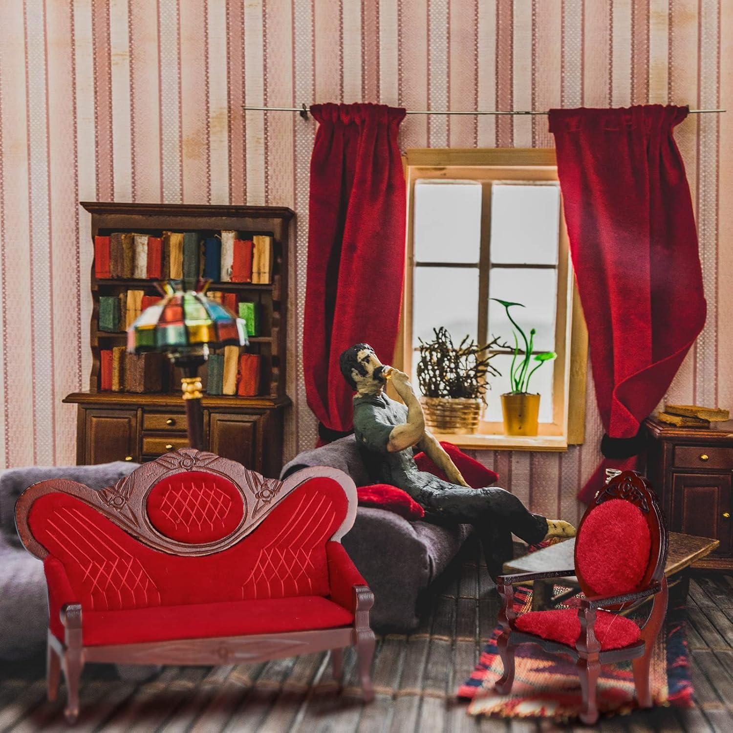 5 Piezas Muebles Casa de Muñecas Vintage Sosation Sofá Rojo