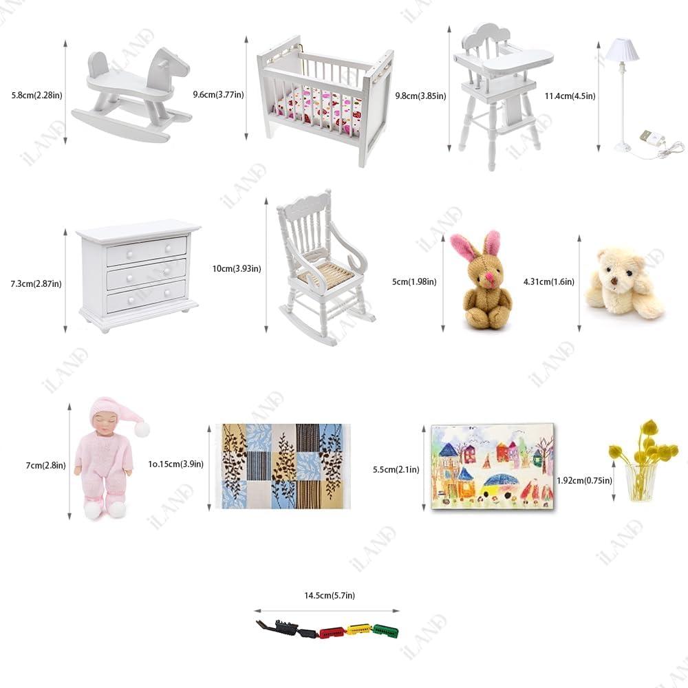 Conjunto de Muebles Miniatura iLAND 14pcs para Casa de Muñecas