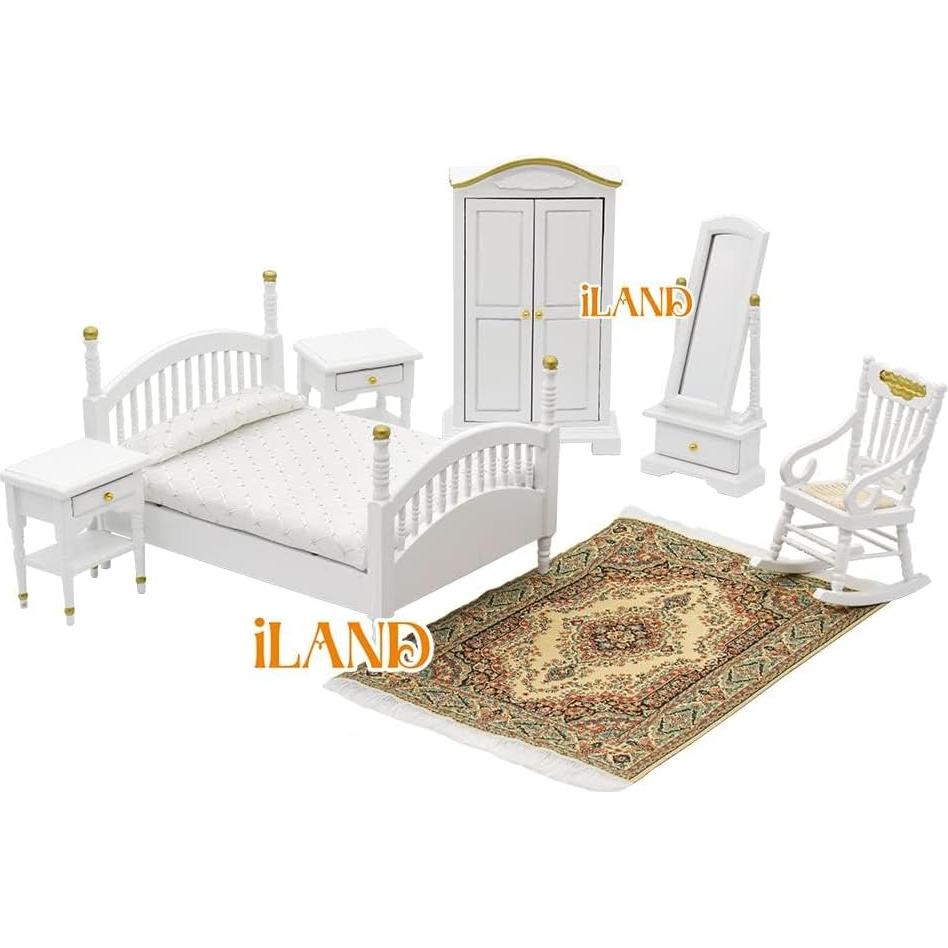 Conjunto de Muebles para Casa de Muñecas iLAND 1:12 Blanco y Dorado