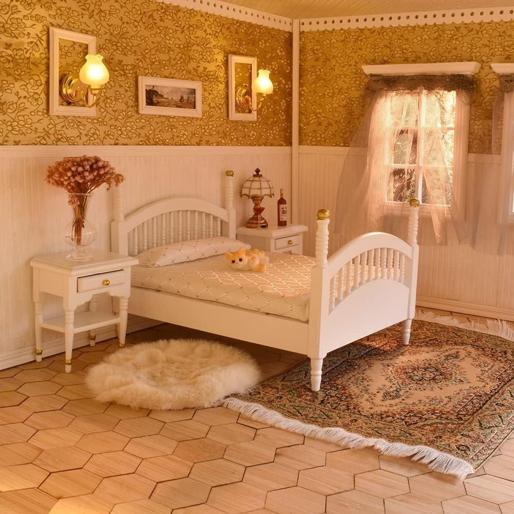 Conjunto de Muebles para Casa de Muñecas iLAND 1:12 Blanco y Dorado