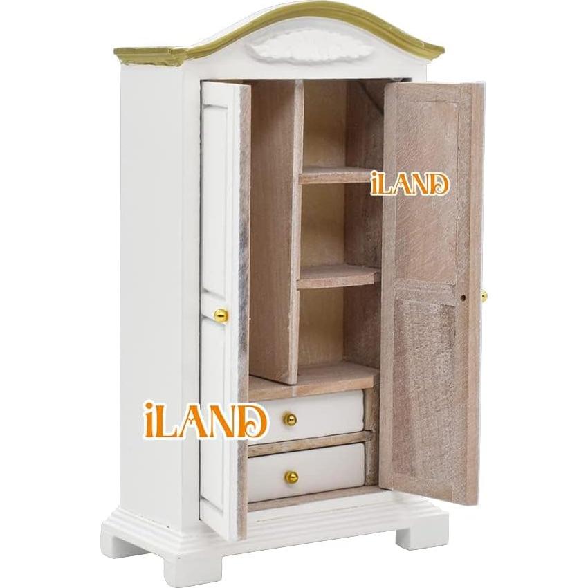 Conjunto de Muebles para Casa de Muñecas iLAND 1:12 Blanco y Dorado