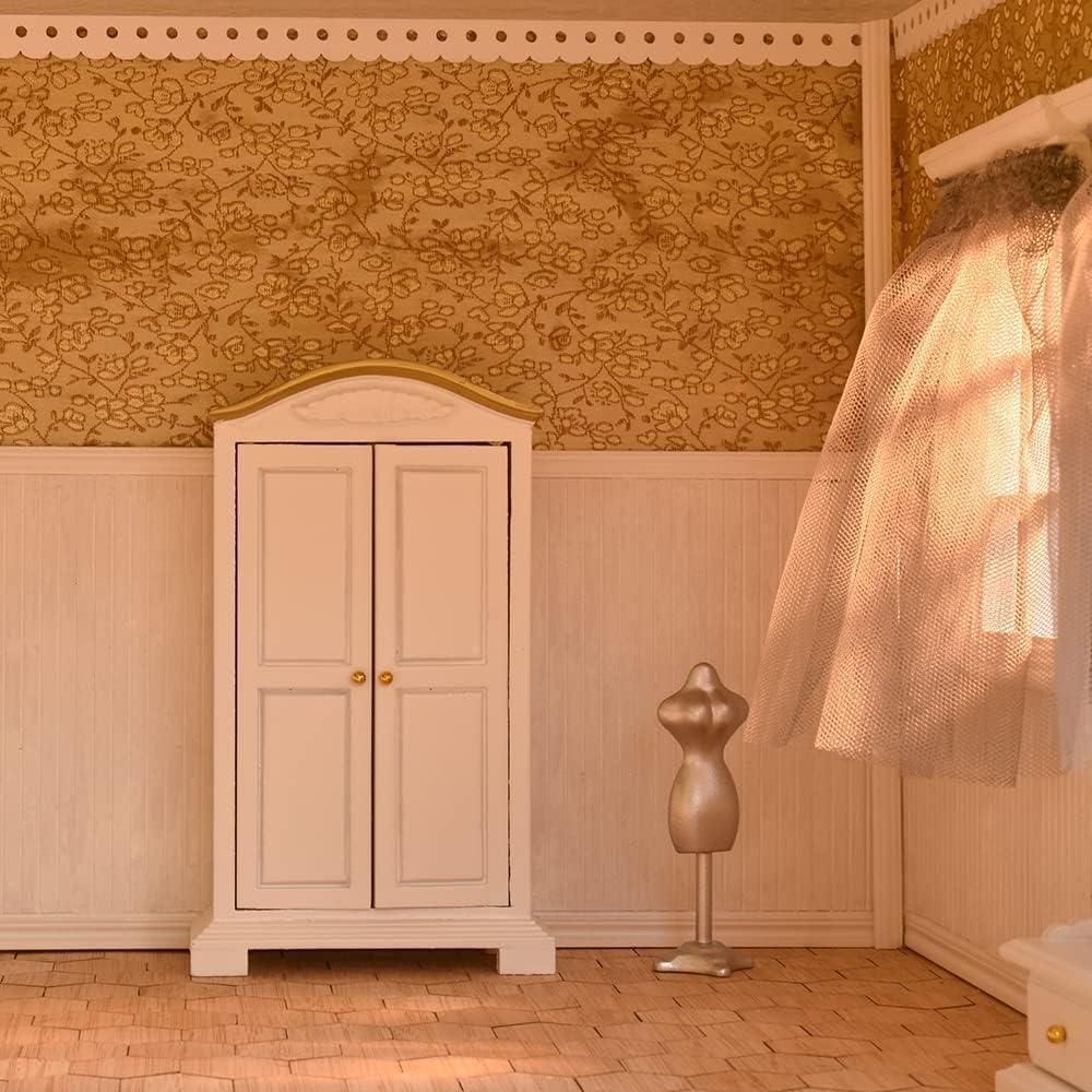 Conjunto de Muebles para Casa de Muñecas iLAND 1:12 Blanco y Dorado