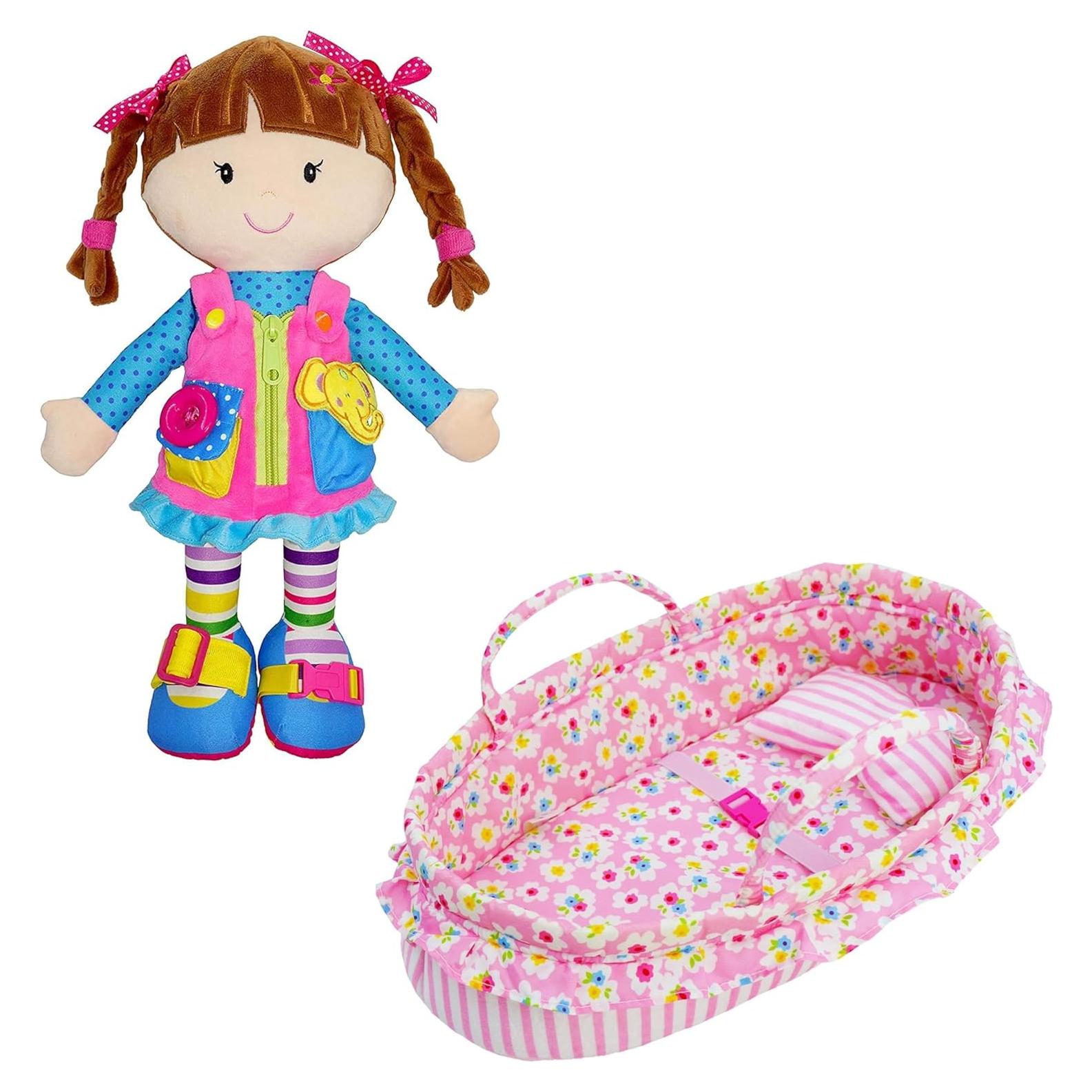 Conjunto Muñeca Amigos Elegantes Belle 39.37 cm + Cuna Rosa 45.72 cm
