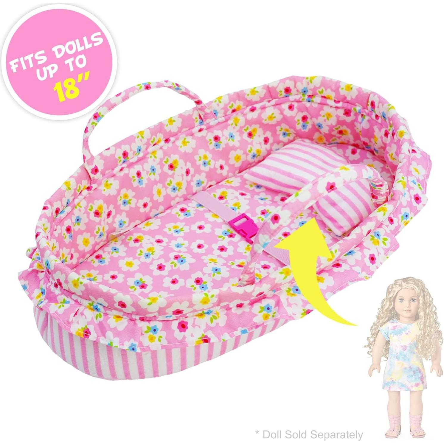 Conjunto Muñeca Amigos Elegantes Belle 39.37 cm + Cuna Rosa 45.72 cm