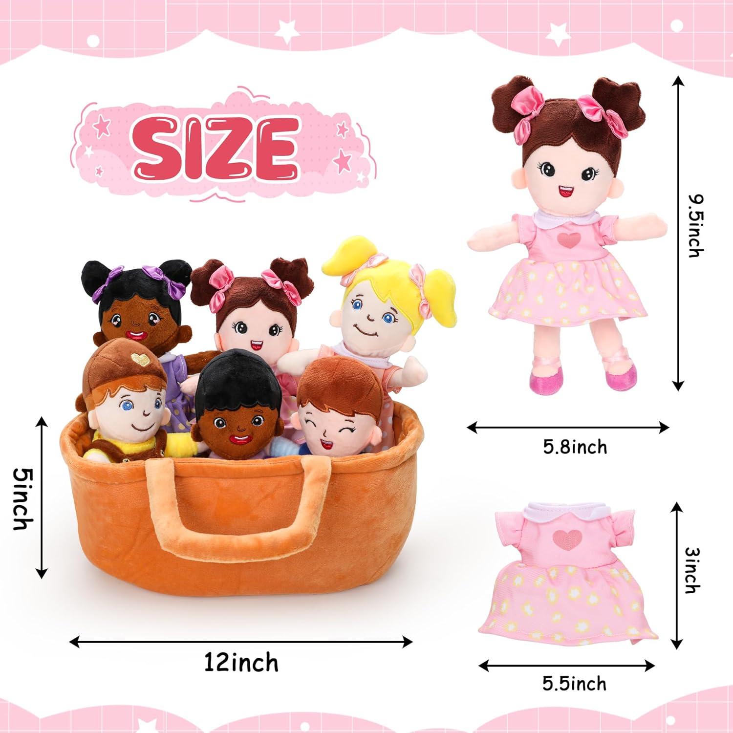 Cesta de Muñecas de Peluche Qpewep - Set de 6 Piezas Inclusivas