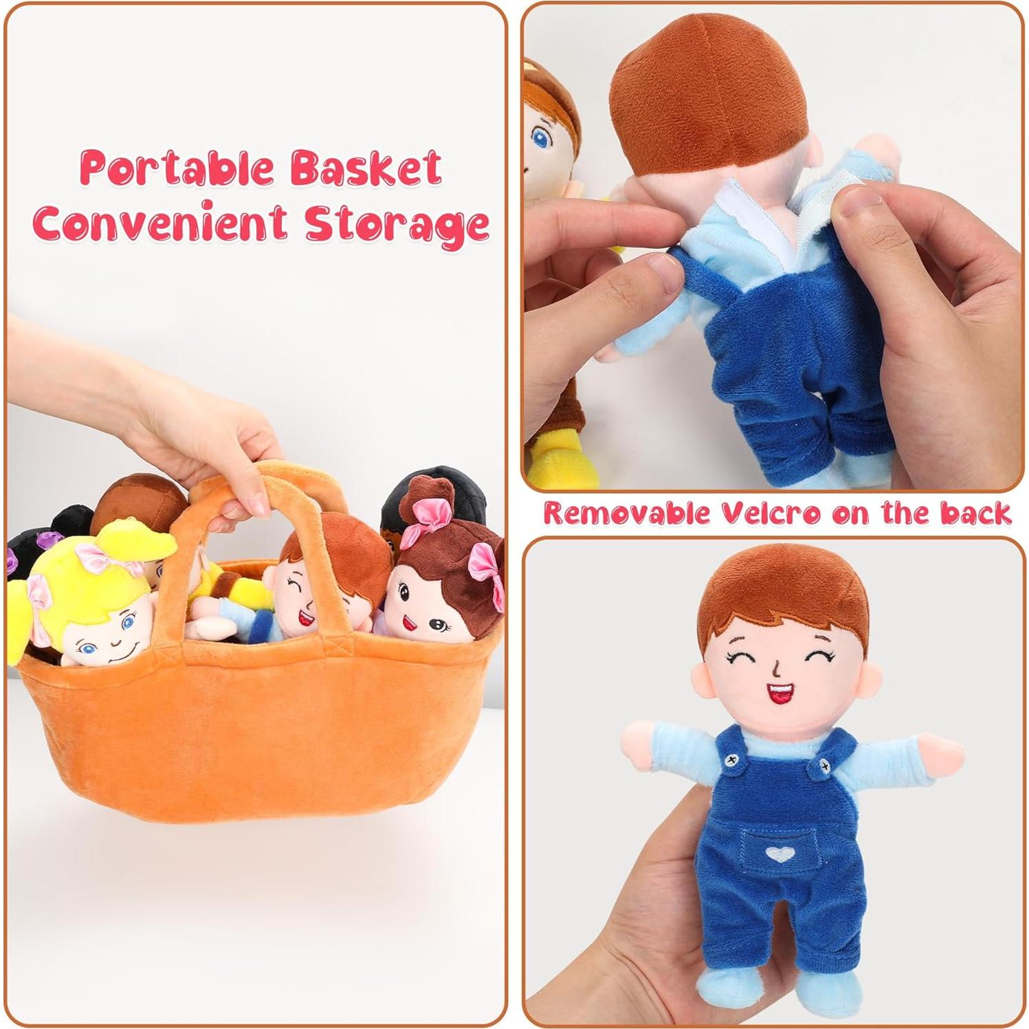 Cesta de Muñecas de Peluche Qpewep - Set de 6 Piezas Inclusivas