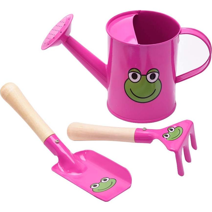 Kit de Jardinería Pequeño Sungmor - Regadera Rosa, Pala y Rastrillo