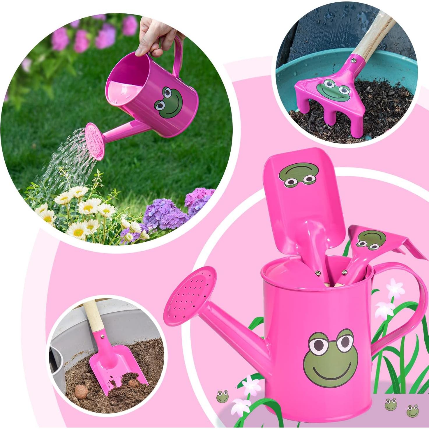 Kit de Jardinería Pequeño Sungmor - Regadera Rosa, Pala y Rastrillo