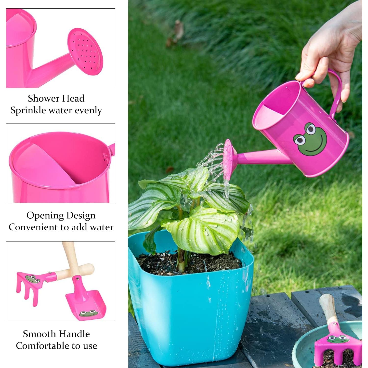 Kit de Jardinería Pequeño Sungmor - Regadera Rosa, Pala y Rastrillo