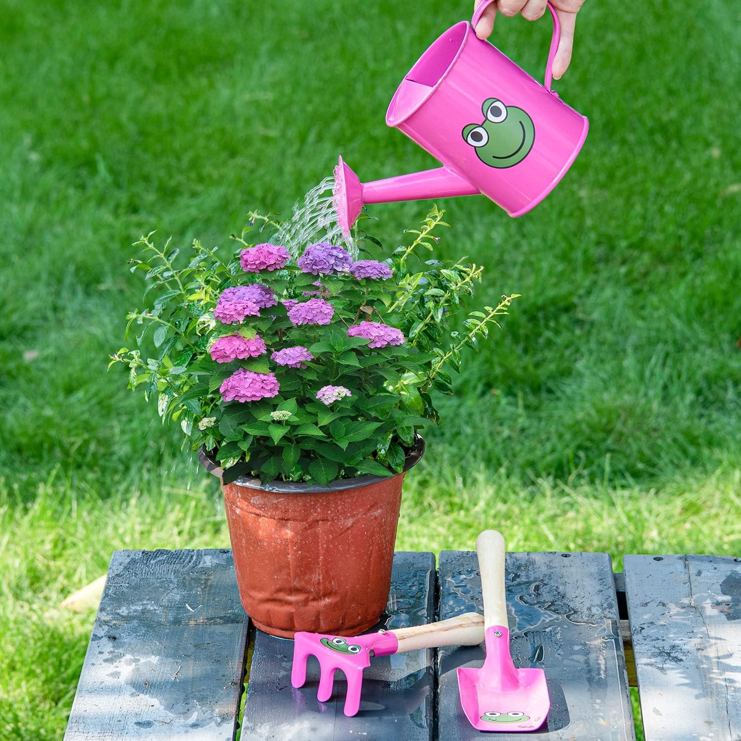 Kit de Jardinería Pequeño Sungmor - Regadera Rosa, Pala y Rastrillo