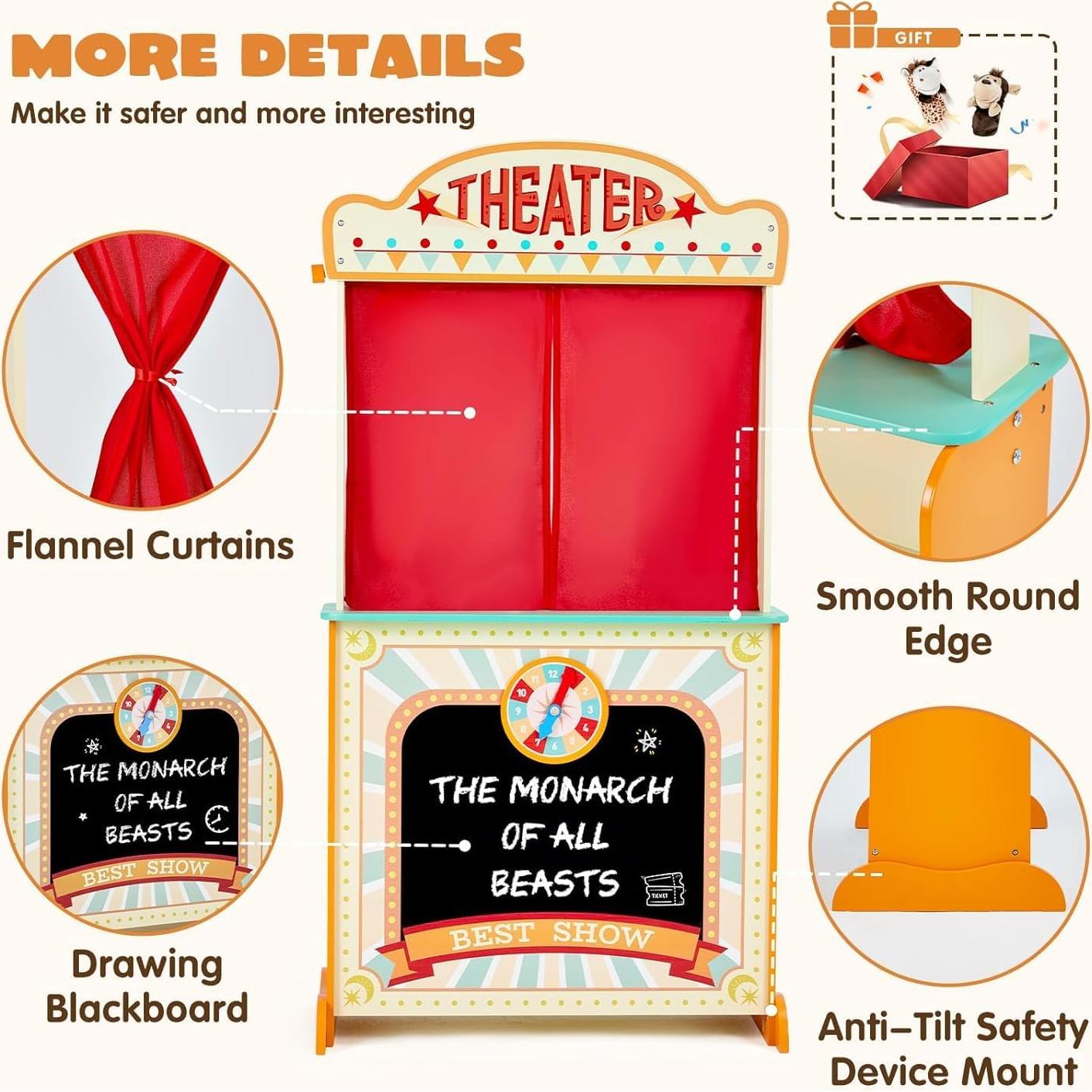 Teatro de Títeres de Madera labebe Deluxe 2-en-1 con Pizarra