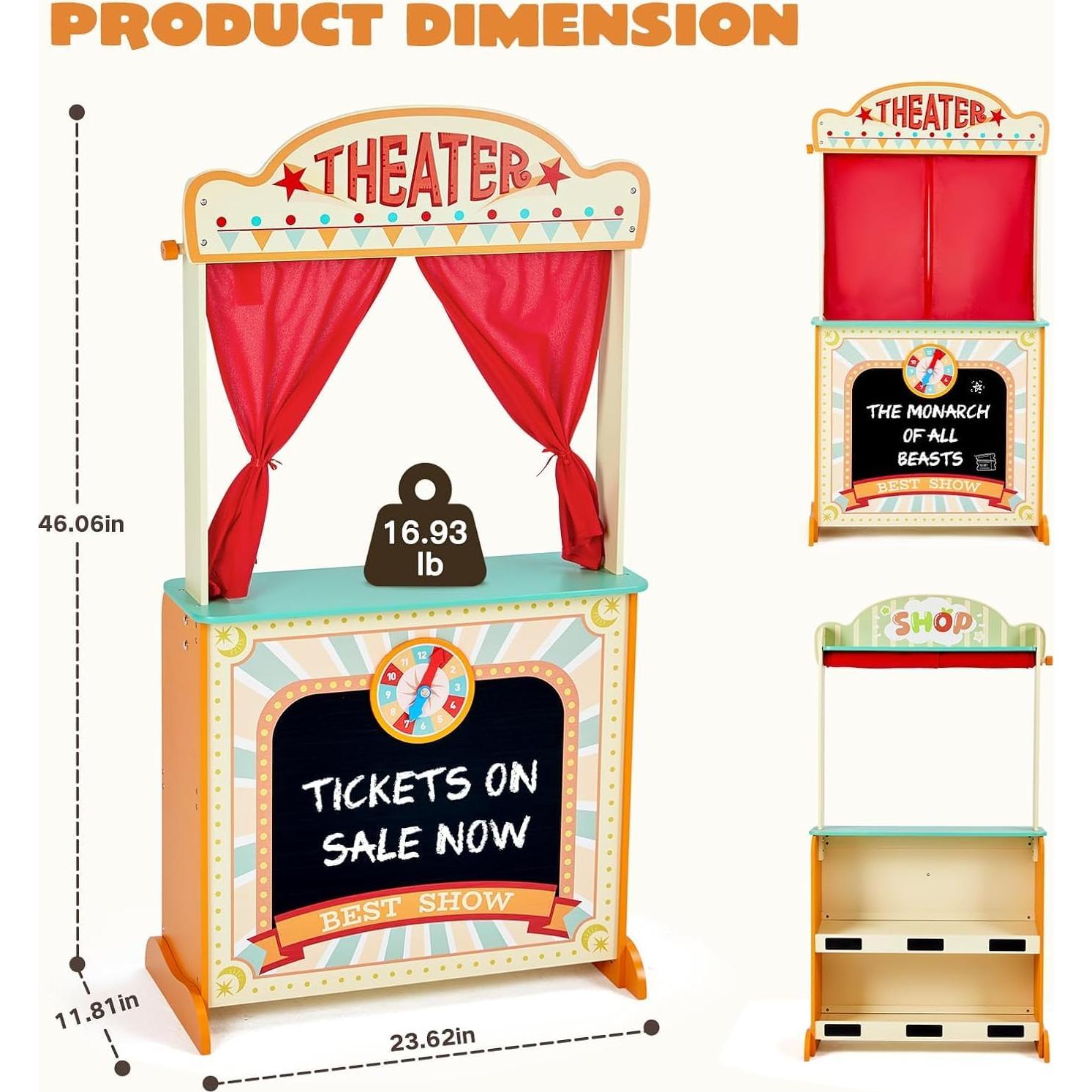 Teatro de Títeres de Madera labebe Deluxe 2-en-1 con Pizarra