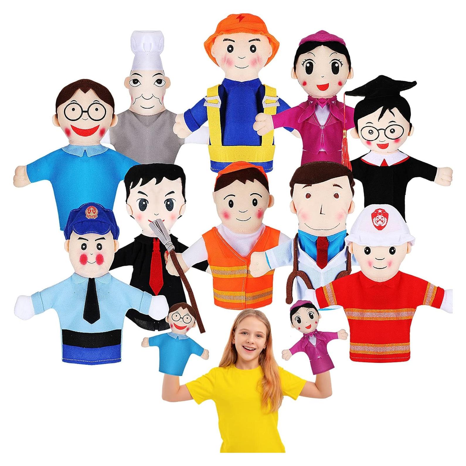 Conjunto de 10 Marionetas de Mano Lenwen Multiculturales 31 cm