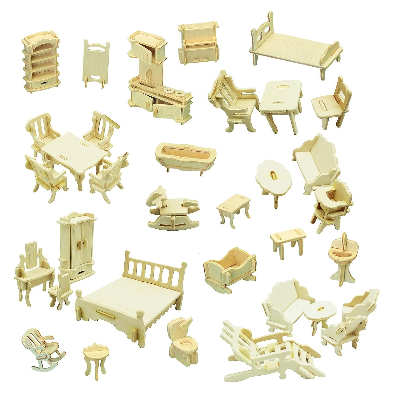 Juego de Muebles de Casa de Muñecas Hotmisu 34 Piezas Madera