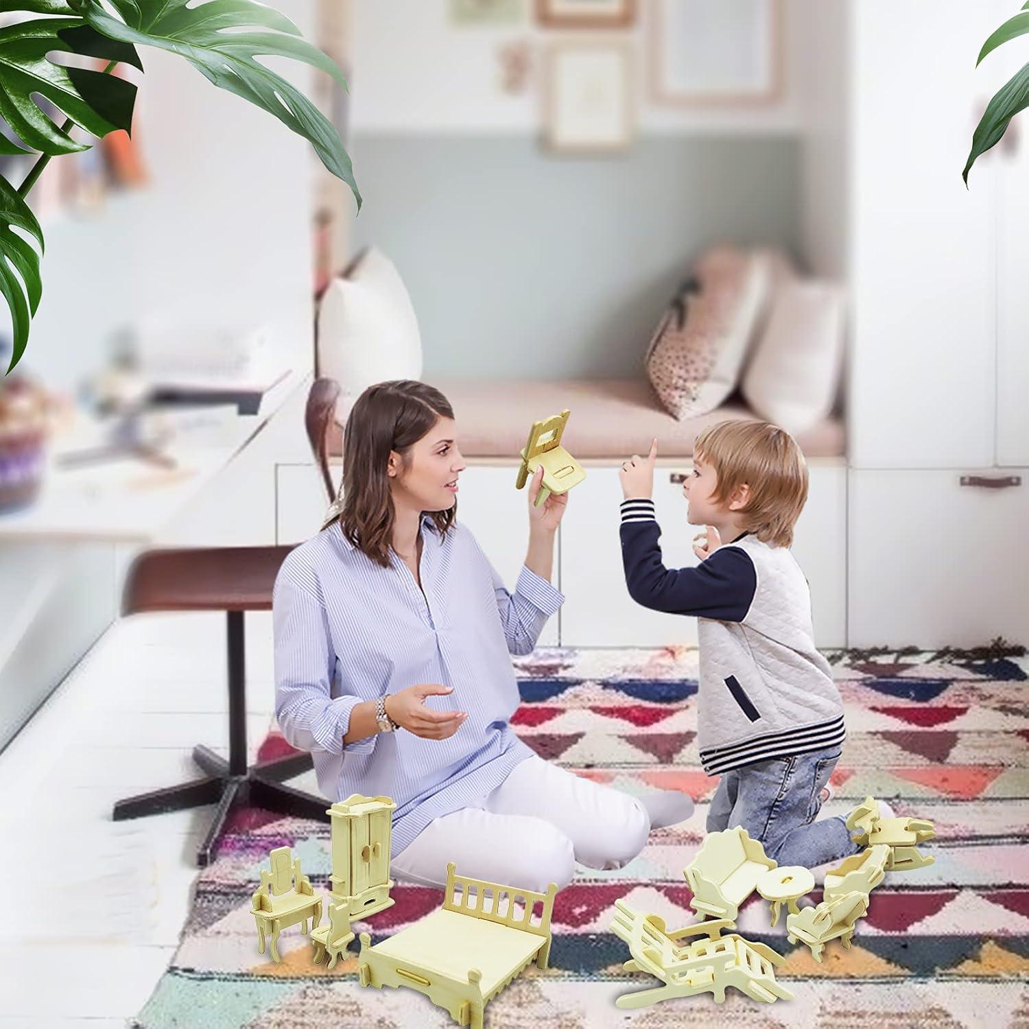 Juego de Muebles de Casa de Muñecas Hotmisu 34 Piezas Madera