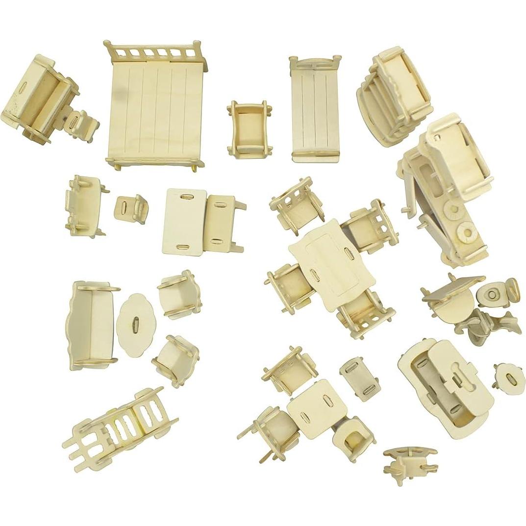 Juego de Muebles de Casa de Muñecas Hotmisu 34 Piezas Madera