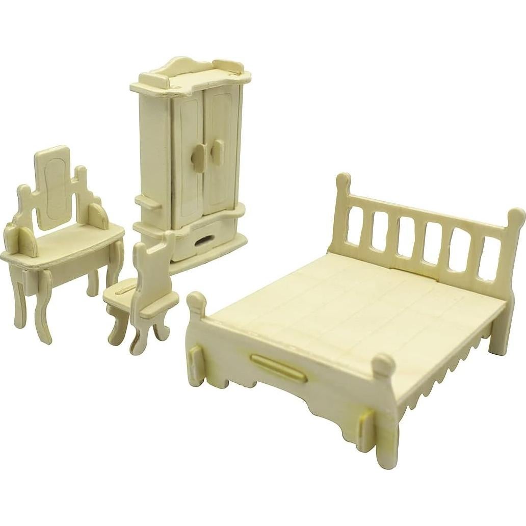 Juego de Muebles de Casa de Muñecas Hotmisu 34 Piezas Madera