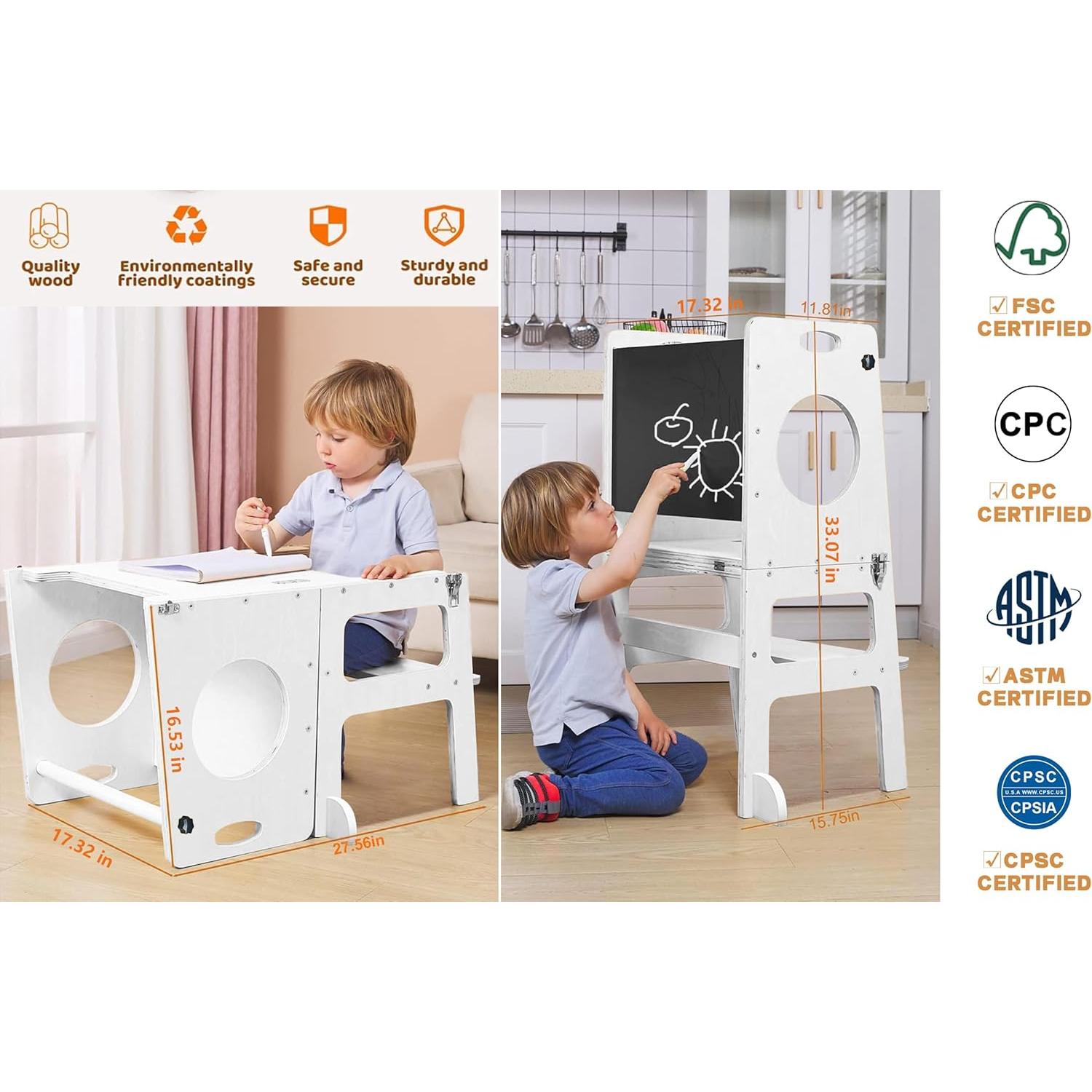 Torre de Estudio Plegable 4 en 1 FANABAS - Taburete y Pizarra