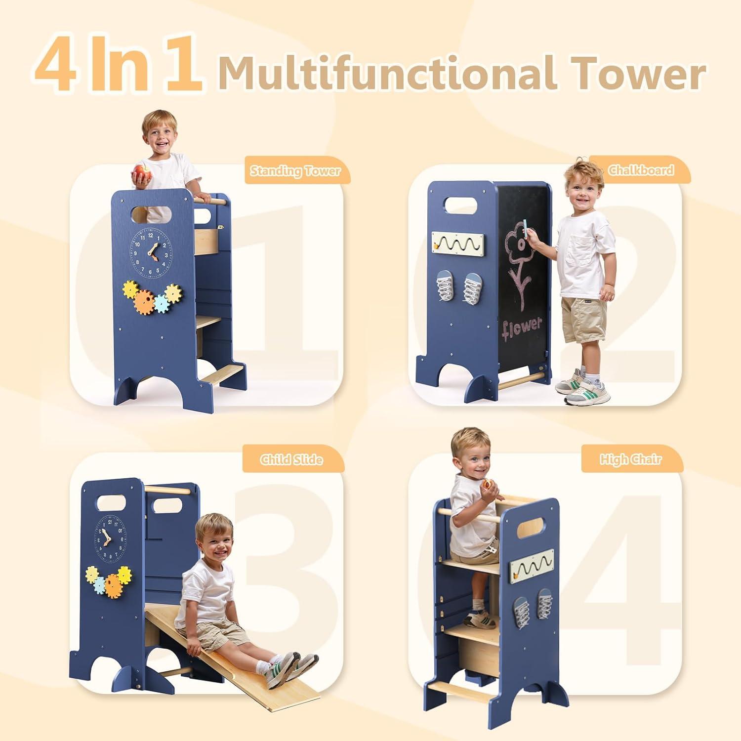 Torre Multifuncional 4-en-1 FlyingBoom para Niños Azul