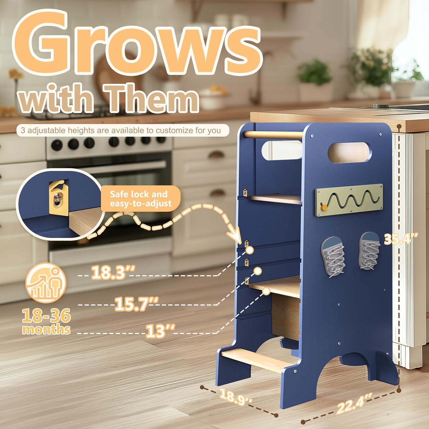 Torre Multifuncional 4-en-1 FlyingBoom para Niños Azul