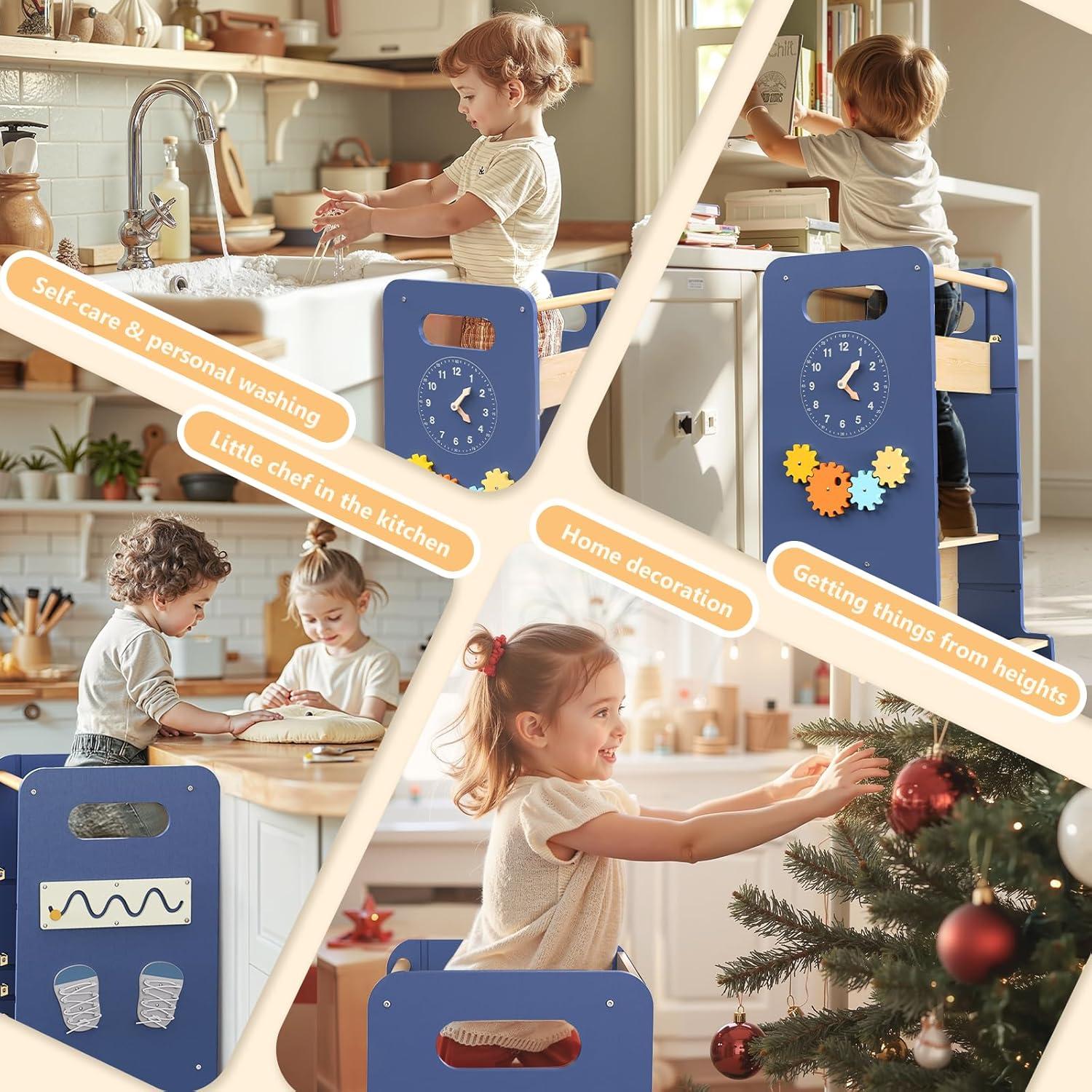 Torre Multifuncional 4-en-1 FlyingBoom para Niños Azul