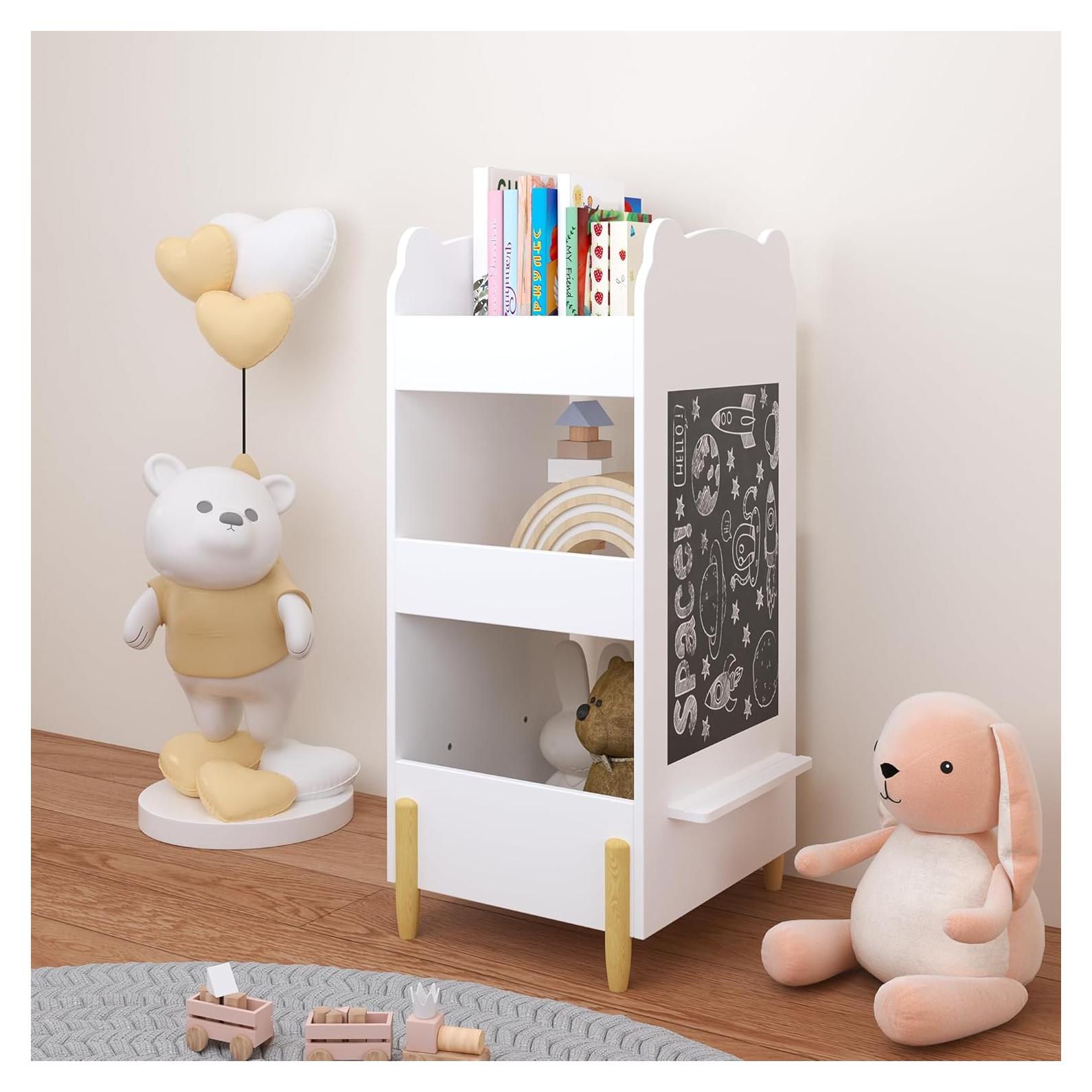 Estantería para Niños KT Rolster, Librero Oso 3 Niveles Blanco