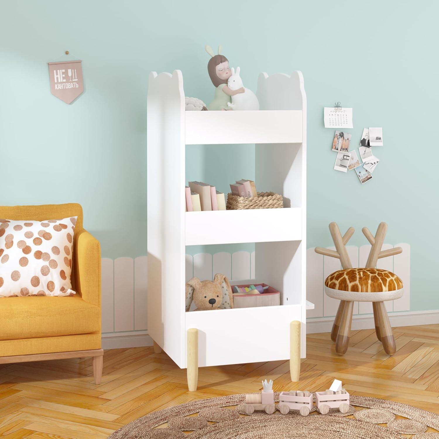 Estantería para Niños KT Rolster, Librero Oso 3 Niveles Blanco