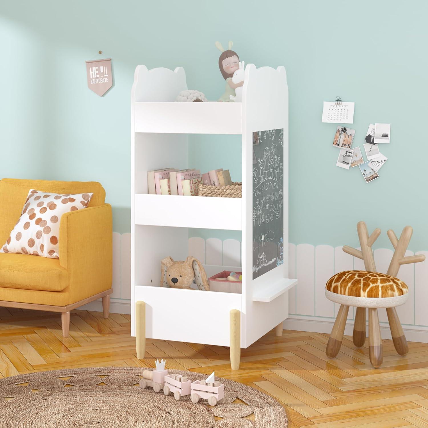 Estantería para Niños KT Rolster, Librero Oso 3 Niveles Blanco