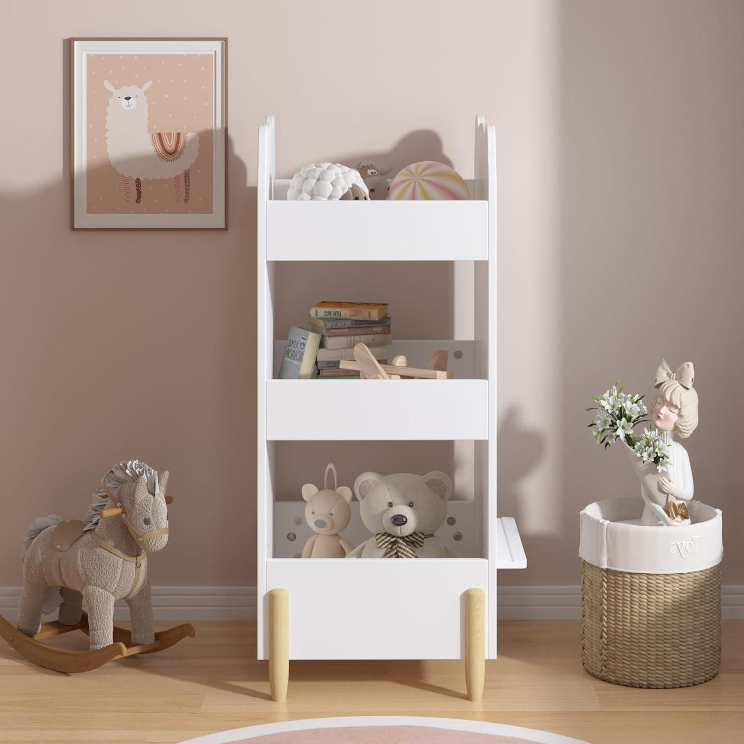 Estantería para Niños KT Rolster, Librero Oso 3 Niveles Blanco